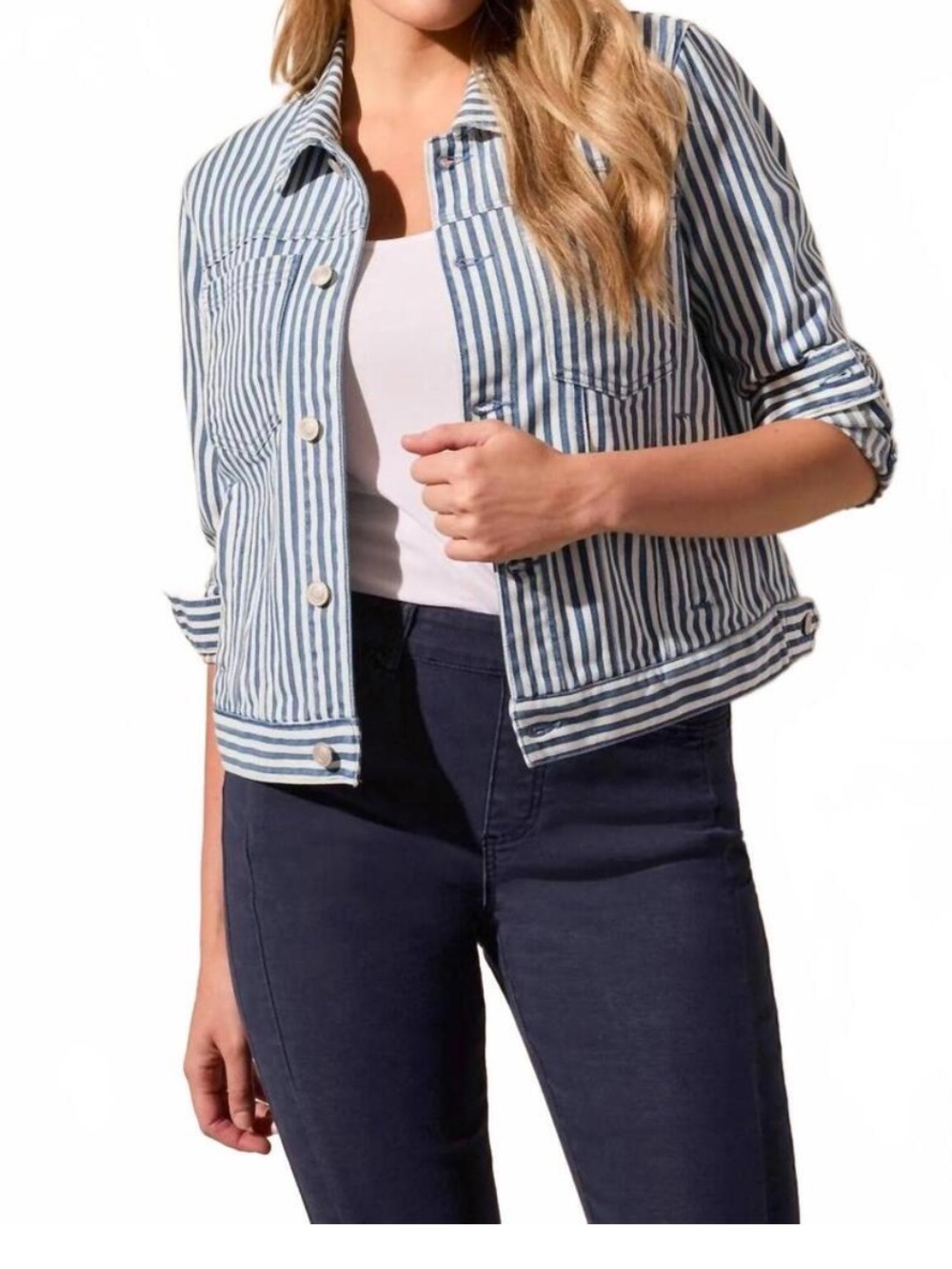 $18 Tribal Striped Jean Jacket Petite small
